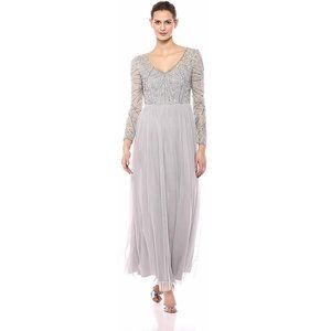 ADRIANNA PAPELL Illusion beaded bodice mesh Lace Long Evening prom dress